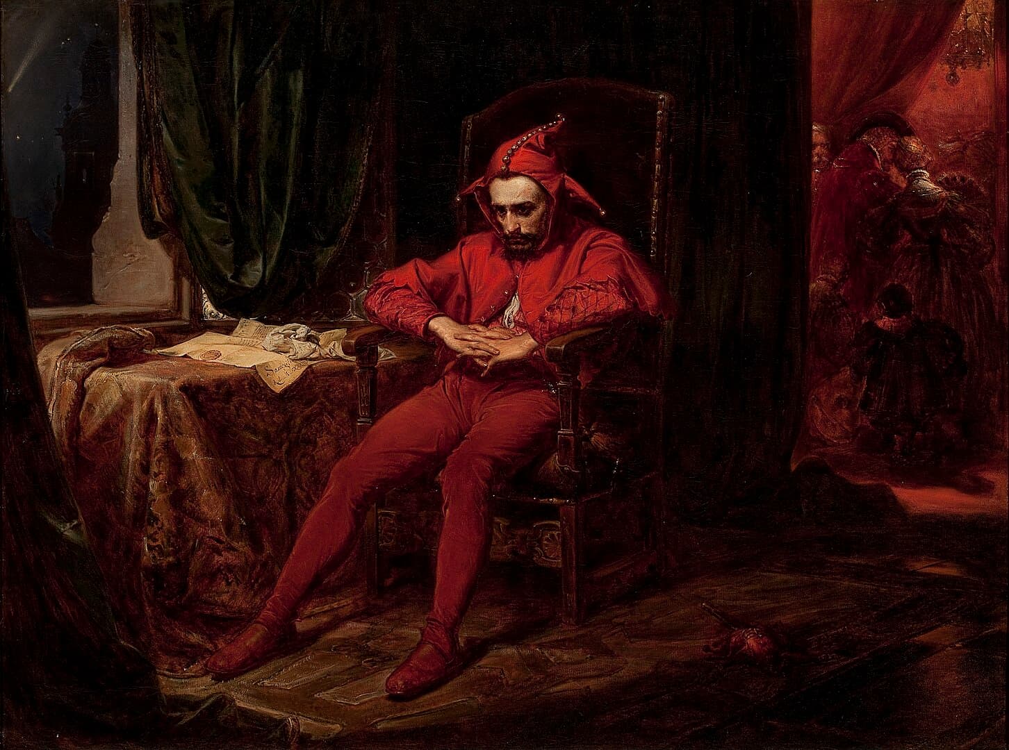 Jan Matejko - Stańczyk at a dance in the court of Queen Bona after the loss of Smolensk (1862)